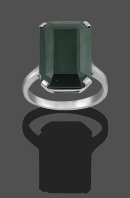 Lot 2150 - A 9 Carat White Gold Green Tourmaline Ring, the emerald-cut green tourmaline in a four claw...