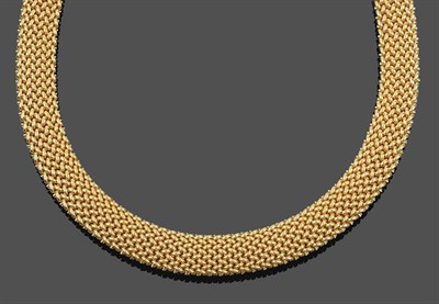 Lot 2159 - A Fancy Link Necklace, formed of yellow mesh links to a large bolt ring clasp, length 47.5cm...