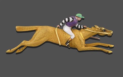 Lot 2171 - A Racehorse and Jockey Brooch, realistically modelled as a galloping horse, the jockey...