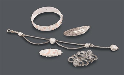 Lot 2179 - A Collection of Silver Jewellery, comprising of an engraved silver hinged bangle with rose gold...