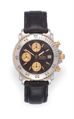 Lot 2201 - A Bi-Metal Automatic Calendar Chronograph Wristwatch, signed Bulova, ref: 643 050, circa 1995,...