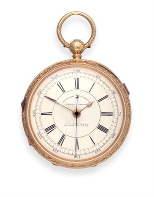 Lot 2207 - An 18 Carat Gold Chronograph Pocket Watch, signed J.V.Hoffmann, South Shields, 1886, lever movement