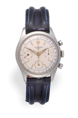 Lot 2210 - A Stainless Steel Chronograph Wristwatch, signed Juvenia, retailed by J.W.Benson, London, circa...