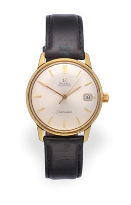 Lot 2214 - A Gold Plated and Stainless Steel Automatic Calendar Centre Seconds Wristwatch, signed Omega,...