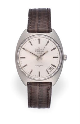 Lot 2226 - A Stainless Steel Automatic Calendar Centre Seconds Wristwatch, signed Zenith, model: Auto...