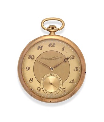 Lot 2229 - A 14 Carat Gold Open Faced Keyless Pocket Watch, signed International Watch Company,...