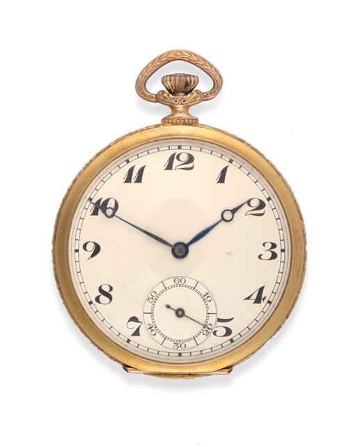 Lot 2232 - An Art Deco Open Faced Keyless Pocket Watch, 1928, lever movement, blued overcoil hairspring,...