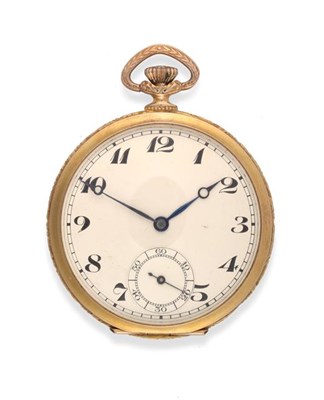 Lot 2232 - An Art Deco Open Faced Keyless Pocket Watch, 1928, lever movement, blued overcoil hairspring,...