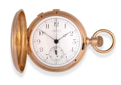 Lot 2239 - An 18 Carat Gold Split Seconds Chronograph Full Hunter Keyless Pocket Watch, signed Agassiz,...