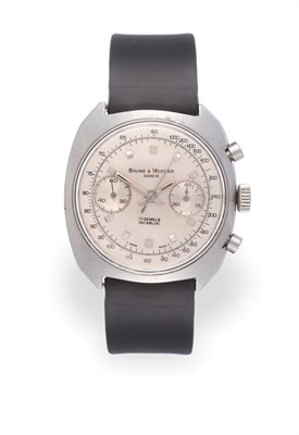 Lot 2258 - A Stainless Steel Chronograph Wristwatch, signed Baume & Mercier, Geneve, circa 1970, (calibre...