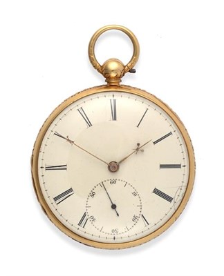 Lot 2269 - An 18 Carat Gold Open Faced Pocket Watch, signed Edwd Gardner, 36 Church St, Lancaster, 1853, lever