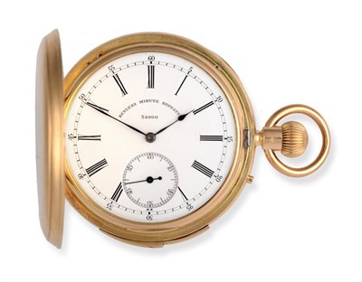 Lot 2277 - An 18 Carat Gold Minute Repeater Full Hunter Keyless Pocket Watch, signed John LeComber, 1877,...