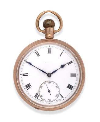 Lot 2279 - A 9 Carat Gold Open Faced Keyless Pocket Watch, signed Zenith, 1924, lever movement signed and...