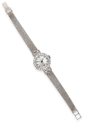 Lot 2288 - A Lady's Diamond Set Wristwatch, circa 1955, lever movement, silvered dial with Arabic...