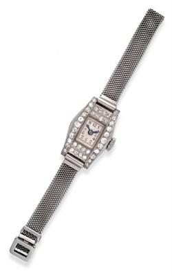 Lot 2290 - A Lady's Art Deco Tonneau Shaped Wristwatch, circa 1930, lever movement, silvered dial with...