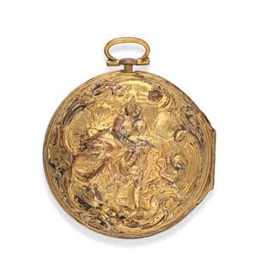 Lot 2292 - A Gilt Metal Repousse Verge Pocket Watch, signed S Rush, London, 18th century and later, gilt fusee