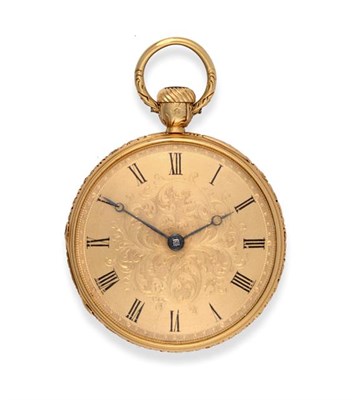 Lot 2300 - A Rare and Early Keyless Winding 18 Carat Gold Fob Watch, 1845, lever movement numbered 1411,...