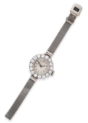 Lot 2302 - A Lady's Art Deco Diamond Set Wristwatch, circa 1930, lever movement, silvered dial with Arabic...