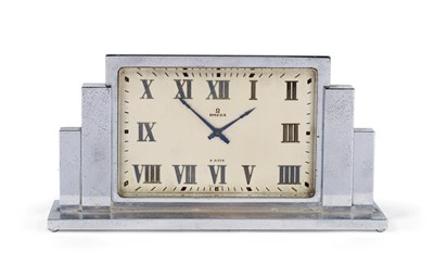 Lot 2314 - An Art Deco Chrome Plated Eight Day Desk Timepiece, signed Omega, circa 1930, lever movement,...