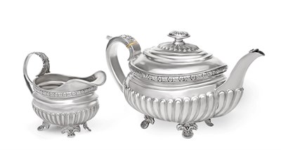 Lot 2339 - A George III Silver Teapot and Cream-Jug, by George and Alice Burrows, London, 1816, each oval...