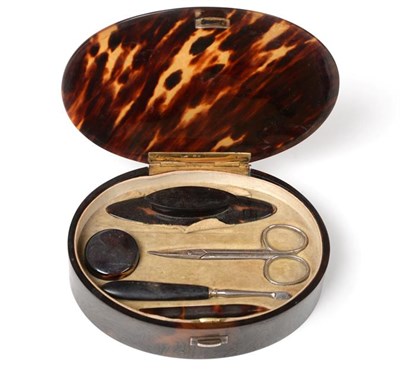 Lot 2358 - A George V Silver-Gilt Mounted Tortoiseshell Manicure Set, Maker's Mark WTH, London, Circa...