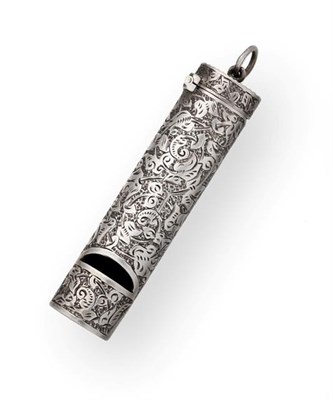 Lot 2401 - A Victorian Silver Vesta-Case Cum Whistle, by Sampson Mordan and Co., London, 1894, tapering...