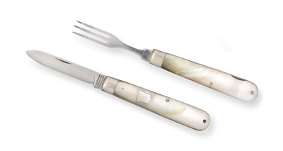 Lot 2412 - A Victorian Silver and Mother-of-Pearl Travelling Knife and Fork, by Sampson Mordan and Co.,...