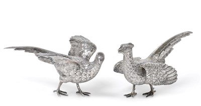 Lot 2466 - A Pair of Continental Silver Pheasants, With English Import Marks for Israel Freeman and Son...