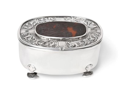 Lot 2474 - A George V Silver and Tortoiseshell Box, by Constance Pearson, London, 1911, oval and on four...