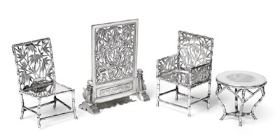 Lot 2495 - A Suite of Chinese Silver Miniature Toy Furniture, Some Pieces Marked with Chinese Characters, Late