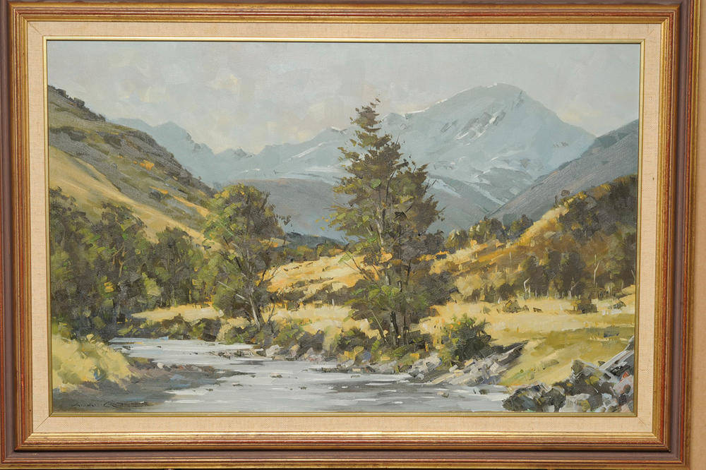 Lot 801 - Allan Crombie (b.1930) New Zealand   "Lewis Pass, Landscape" Signed, inscribed on the artist's...