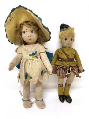 Lot 2003 - Early 20th Century Steiff Felt Scottish Soldier Doll, with centre seam to face, blond hair,...