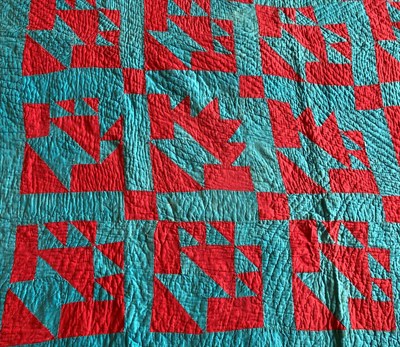 Lot 2011 - South West American Patchwork Quilt made by the Navajo Indian Tribe, using striking turquoise...