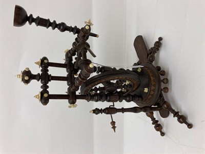 Lot 2020 - Circa 1900 Black Forest Treen Miniature Spinning Wheel, with baluster turned uprights and...