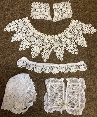 Lot 2022 - Assorted Mainly Early 20th Century Lace, comprising Irish Crochet collars, cuffs, baby bonnet,...
