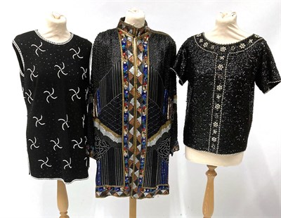 Lot 2039 - Circa 1930s and Later Sequin Evening Wear and Furs, including Tricoville black sequin short...