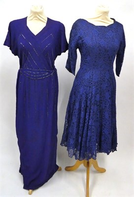 Lot 2044 - Assorted 1930/1940s Evening and Cocktail Dresses, including a crepe full length dress in pale pink
