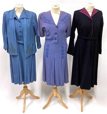 Lot 2049 - Assorted Circa 1940/50s Ladies Costume, comprising a brown crepe day dress with three quarter...
