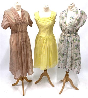 Lot 2050 - Assorted Circa 1940/50s Ladies Costume, comprising a green brocade dress with elbow length sleeves