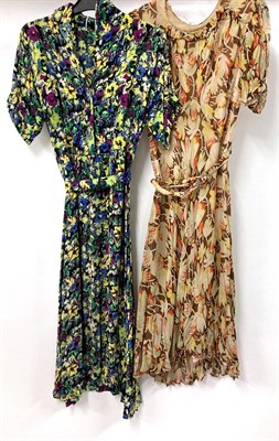 Lot 2050 - Assorted Circa 1940/50s Ladies Costume, comprising a green brocade dress with elbow length sleeves