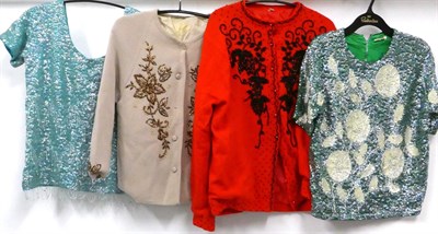 Lot 2052 - Assorted 1950s Sequinned and Bead Cardigans and Shell Tops, comprising evening cardigans with long