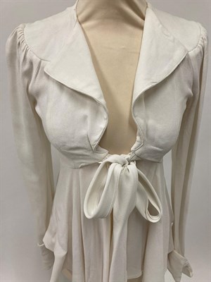 Lot 2072 - Ossie Clark for Radley White Moss Crepe Long Sleeve Fitted Jacket, with fabric tie to the waist