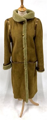 Lot 2080 - Christian Dior Boutique Fourrure Paris Brown Shearling Long Coat, with pewter coloured trims to the