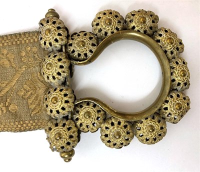 Lot 2092 - Pair of 19th Century Brass Bell Pulls, designed with flower heads on a woven fabric, with...