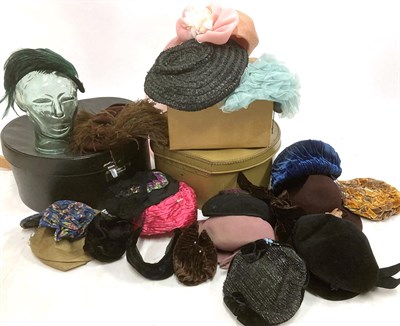 Lot 2095 - Collection of Assorted Circa 1940s and Later Ladies' Hats, including feathered examples,...