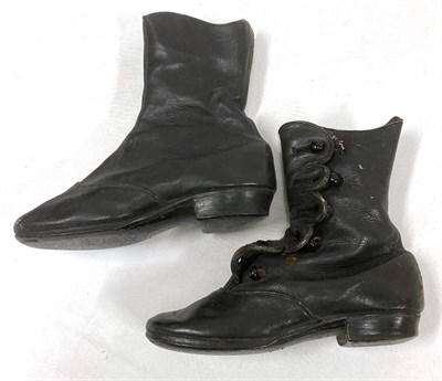 Lot 2102 - Pair of Late 19th Century Child's Black Leather Boots, with scalloped edge design where the...