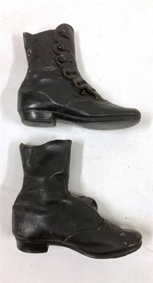 Lot 2102 - Pair of Late 19th Century Child's Black Leather Boots, with scalloped edge design where the...