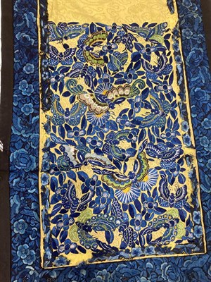 Lot 2120 - Small Group of Early 20th Century Chinese Embroideries, including a blue silk panel woven with...