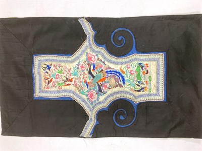 Lot 2120 - Small Group of Early 20th Century Chinese Embroideries, including a blue silk panel woven with...