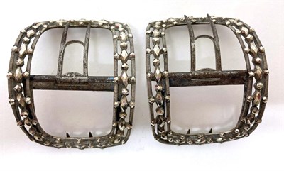 Lot 2124 - A Pair of Silver and Steel George III Shoe Buckles, the impressed marks are rubbed, makers mark...